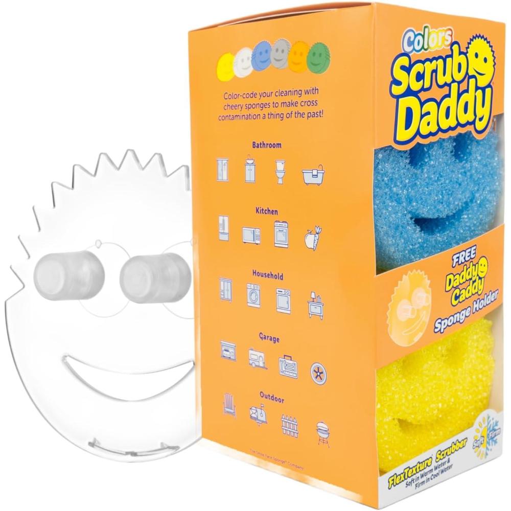 image:imageScrub Daddy 6 Kitchen Sponges amp 1 Daddy Caddy Dish Sponge Holder  BPA Free amp Made with Polymer Foam  Stain amp Odor Resistant ScratchFree Multipurpose ScrubbersScrub Daddy Colors 6ct  Daddy Caddy