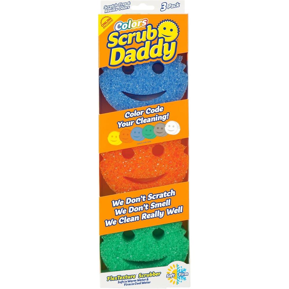 image:imageScrub Daddy Color Sponges ScratchFree Multipurpose Dish Sponges for Kitchen Bathroom amp Household Cleaning Made with BPAFree Polymer Foam 3 CountExclusive Scrub Daddy Colors