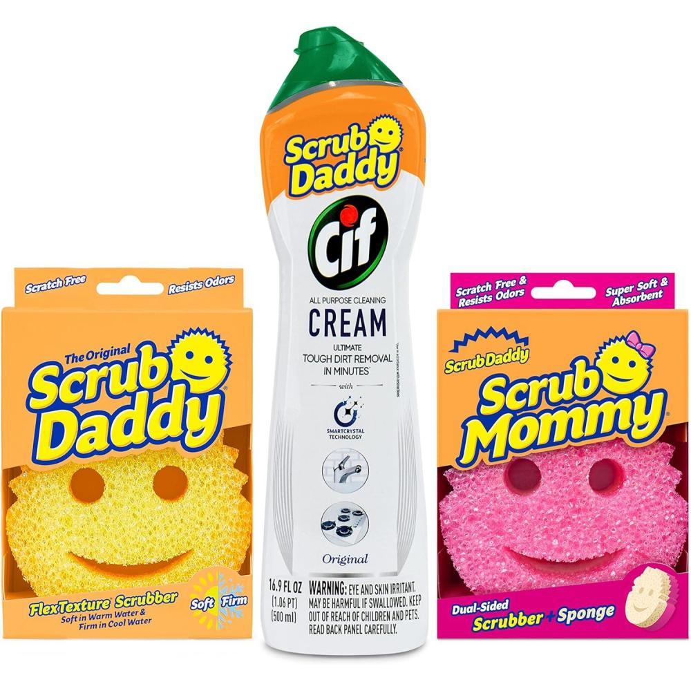 image:imageScrub Daddy Sponges Scrub Mommy Cif All Purpose Cleaner Original Non Scratch Sponges for Kitchen Bathroom Scrubber and Multipurpose Cleaner Cream Cleaning Supplies Kit
