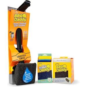 Scrub Daddy BBQ Daddy Grill Brush Head Refill – Bristle Free Grill Brush ArmorTec Steel Mesh Grill Cleaning Brush Attachment – Steam-Activated Cleaning Scrubber for Grates (1 Count)(BBQ Daddy + Refill + Scour Daddy Steel 2ct Bundle)
