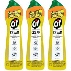 Scrub Daddy Sponges & Cif All Purpose Cleaner, Lemon – Non Scratch Sponges for Kitchen + Bathroom – Scrubber and Multipurpose Cleaner Cream – Cleaning Supplies Kit(Cif All Purpose Cleaner)