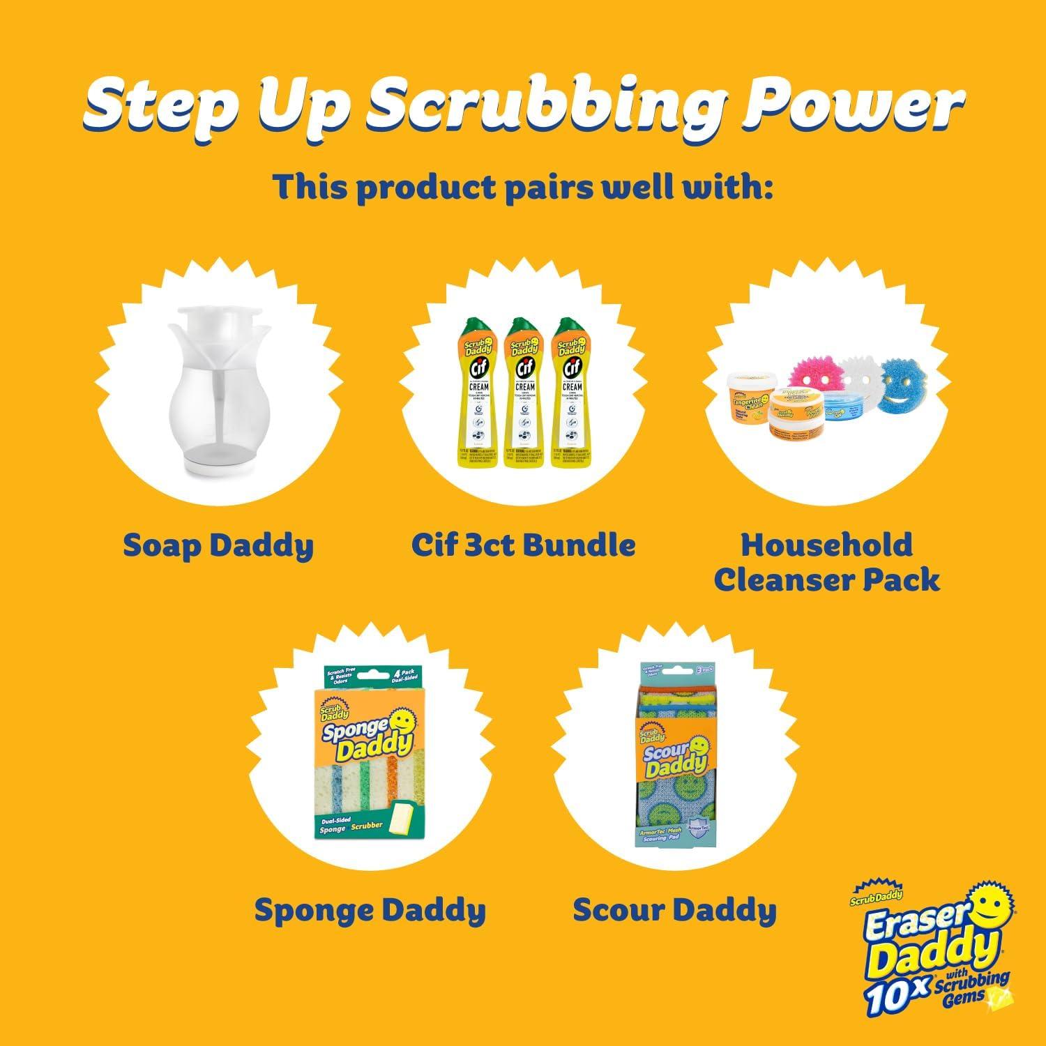 image:imageScrub Daddy Eraser Sponge 10x More Durable Than Traditional Erasers with Scrubbing Gems Removes Dirt Scuffs amp Stains Water Activated Sponge Eraser 2 PackEraser Daddy 10x Sheets