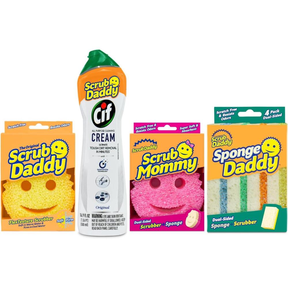 image:imageScrub Daddy Cif Bundle Includes Cif Cream All Purpose Cleaner Scrub Mommy Sponge Scrub Daddy Sponge Sponge Daddy Color Coated Sponges 4 Count Set