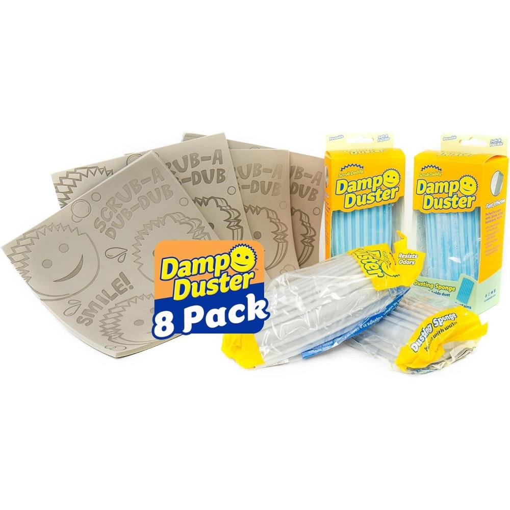 image:imageScrub Daddy Damp Duster Sponge amp Towel Bundle 4 Dusting Sponges amp 4 Damp Duster Towels Swipe amp Polish Blinds Baseboards Furniture amp More 8 Piece Bundle