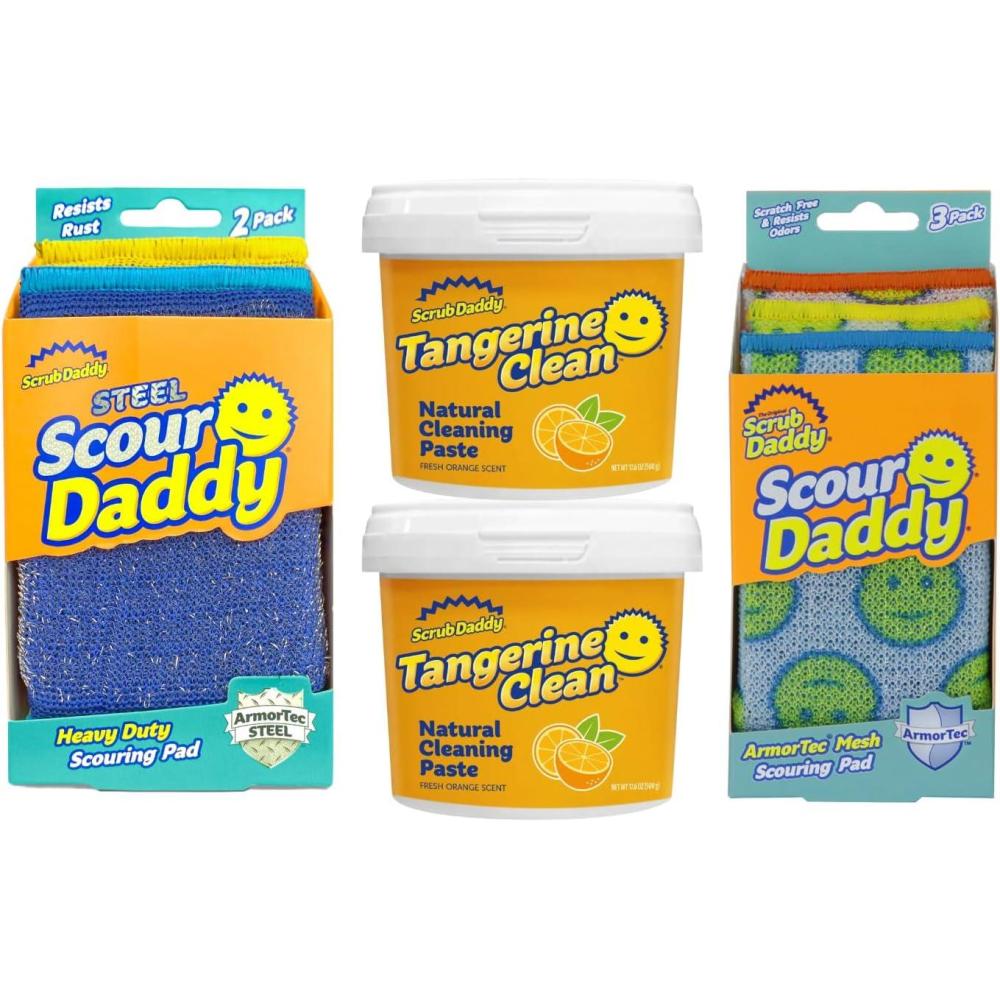 image:imageScrub Daddy Deep Clean Kit Scour Daddy Scour Pads 3ct Steel Scrubbing Sponges 2ct amp Tangerine Multi Surface Cleaner 2ct Kitchen Household Cleaning Supplies Pack 7 Pieces Total