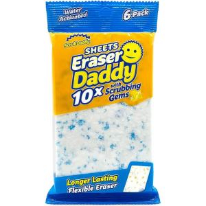 Scrub Daddy Eraser Sponge – 10x More Durable Than Traditional Erasers with Scrubbing Gems – Removes Dirt, Scuffs & Stains – Water Activated Sponge Eraser (2 Pack)(Eraser Daddy 10x Sheets)