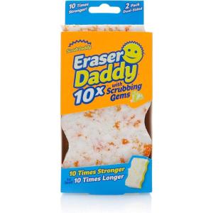 Scrub Daddy Eraser Sponge – 10x More Durable Than Traditional Erasers with Scrubbing Gems – Removes Dirt, Scuffs & Stains – Water Activated Sponge Eraser (2 Pack)(Eraser Daddy)