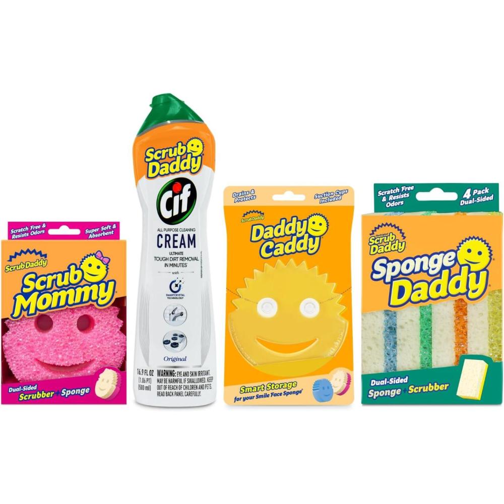 image:imageScrub Daddy Cif Bundle Includes Cif Cream All Purpose Cleaner Scrub Mommy Sponge Daddy Caddy Sponge Holder Sponge Daddy Color Coated Sponges 4 Count Set