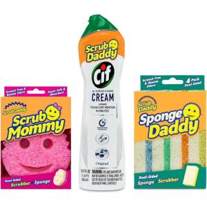 Scrub Daddy + Cif Bundle – Includes Cif Cream All Purpose Cleaner, Scrub Mommy Sponge, and Sponge Daddy Color Coated Sponges (4 Count Set)