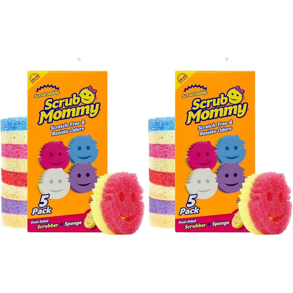 image:imageScrub Daddy Scrub Mommy Kitchen Sponges for Dishes amp Wiping Spills DualSided Dish Scrubber Sponge for Cleaning MultiColored Bulk Pack Stain amp Odor Resistant 5 Count5 Count Pack of 2