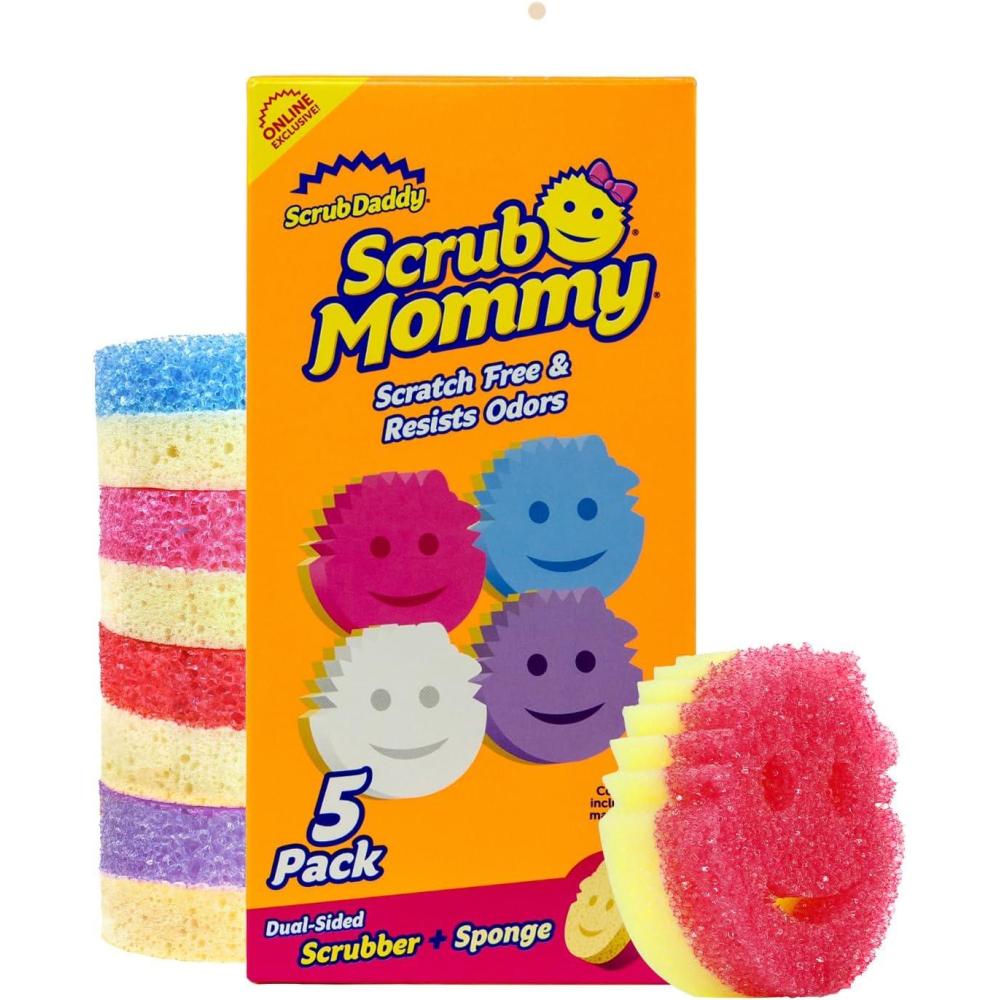 image:imageScrub Daddy Scrub Mommy Kitchen Sponges for Dishes amp Wiping Spills DualSided Dish Scrubber Sponge for Cleaning MultiColored Bulk Pack Stain amp Odor Resistant 5 Count5 Count Pack of 1