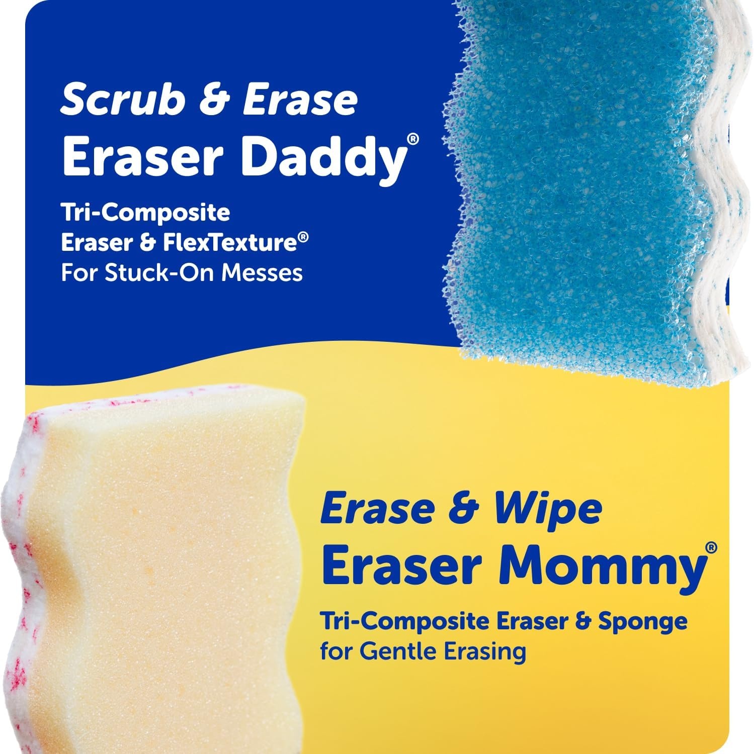 image:imageScrub Daddy Eraser Mommy Sponges 45x WaterActivated Cleaning Sponge with FlexTexture Scrubbing Gems 3in1 Erase Scrub Wipe Tool for Walls Doors Baseboards Hard Surfaces 6 Count