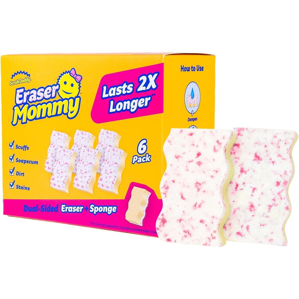 image:imageScrub Daddy Eraser Mommy Sponges 45x WaterActivated Cleaning Sponge with FlexTexture Scrubbing Gems 3in1 Erase Scrub Wipe Tool for Walls Doors Baseboards Hard Surfaces 6 Count